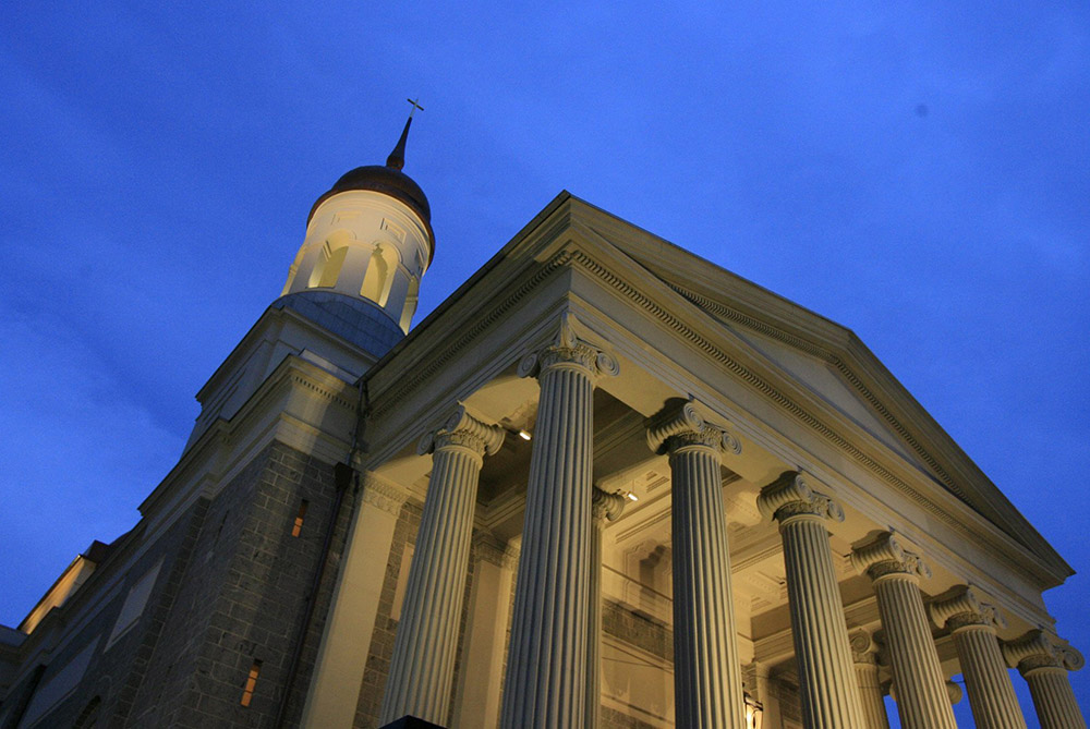 An evening view of the Basilica of the National Shrine of the Assumption of the Blessed Virgin Mary in Baltimore (CNS/Nancy Wiechec)