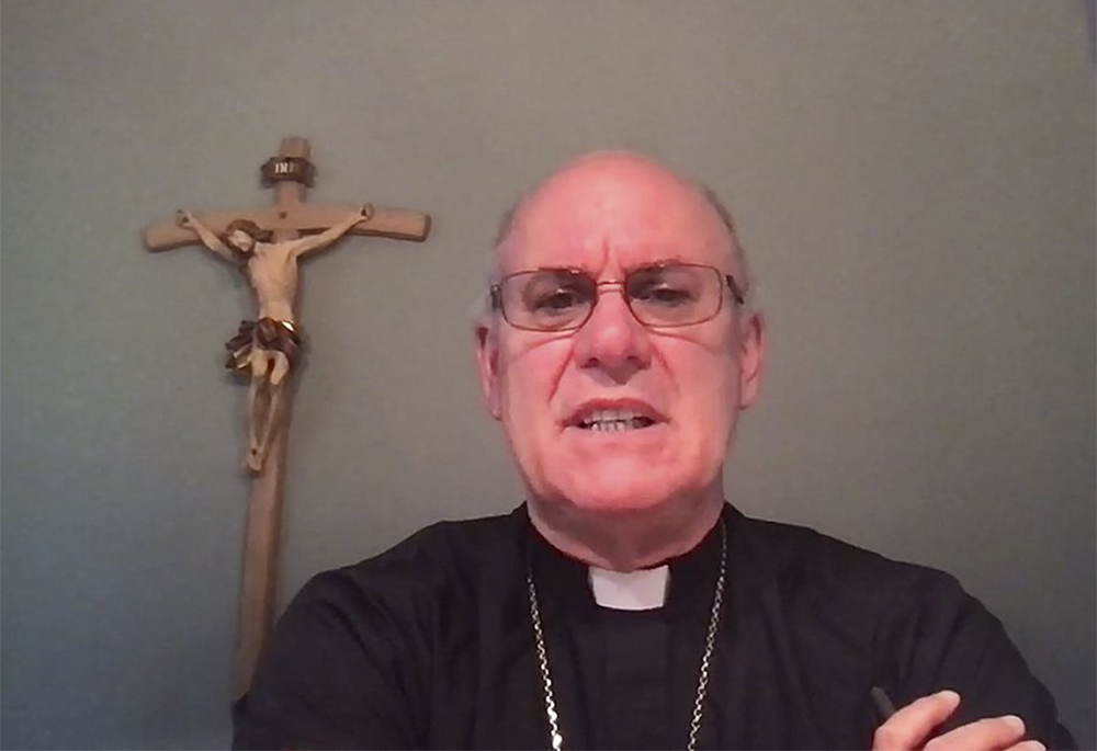 Bishop Kevin Rhoades of Fort Wayne-South Bend, Indiana, chairman of the U.S. bishops' Committee on Doctrine, is seen during a news conference June 17 during the bishops' spring assembly. (CNS screenshot) Bishop Kevin Rhoades of Fort Wayne-South Bend, Indiana, chairman of the U.S. bishops' Committee on Doctrine, is seen during a news conference June 17 during the bishops' spring assembly. (CNS screenshot)