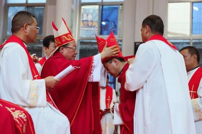 ather Anthony Li Hui, center right, is ordained as coadjutor bishop in the cathedral of the Diocese of Pingliang, China, July 28, 2021. He became the fifth Chinese bishop appointed under the terms of a Vatican-China agreement signed in 2018 and renewed in