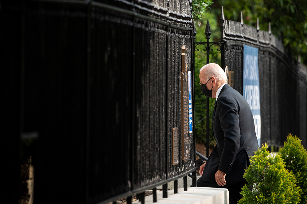 President Joe Biden arrives at Holy Trinity Catholic Church in Washington Aug. 29. (CNS/Reuters/Al Drago)