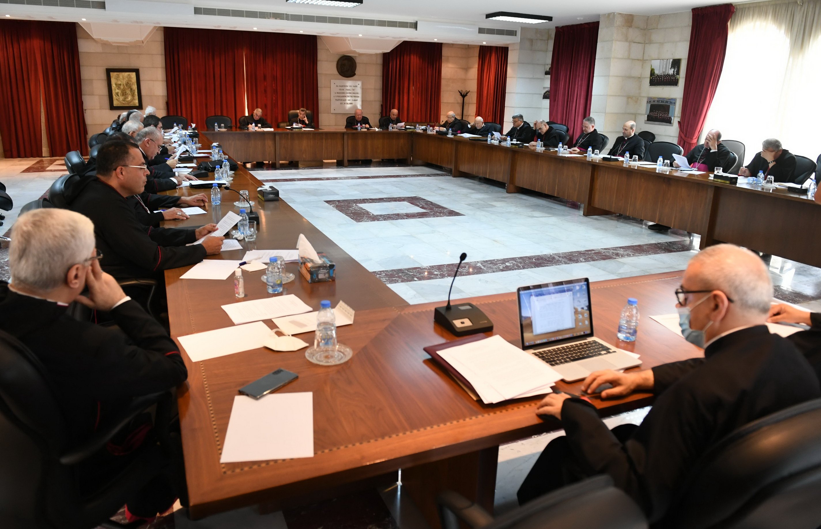 Maronite Catholic bishops of Lebanon participate in a monthly meeting at Bkerke, the Maronite patriarchate near Beirut, Sept. 1, 2021. (CNS photo/Mychel Akl, courtesy Maronite Patriarchate)