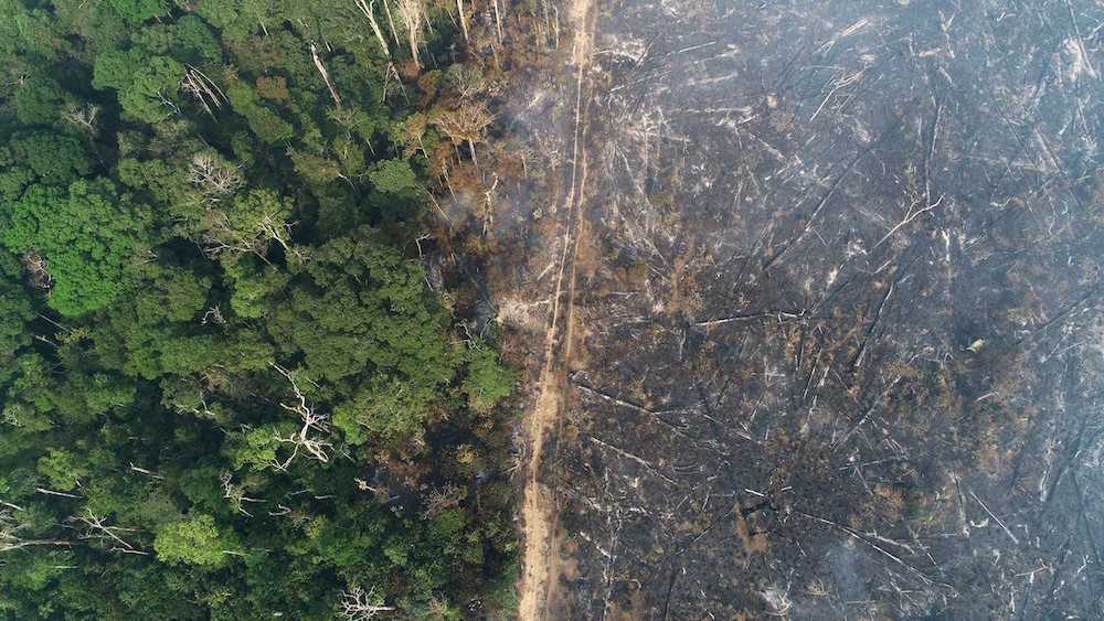 A tract of the Amazon jungle burns as it is cleared by loggers and farmers near Apui, Brazil, in August 2020. Pope Francis issued a joint message for the protection of creation together with Ecumenical Patriarch Bartholomew of Constantinople and Anglican 