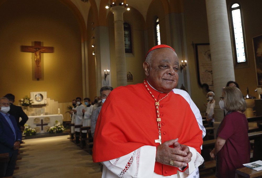 Cardinal Wilton Gregory of Washington leaves in procession after taking possession of his titular Church of the Immaculate Conception of Mary in the Grottarossa neighborhood of northern Rome Sept. 27. (CNS/Paul Haring)