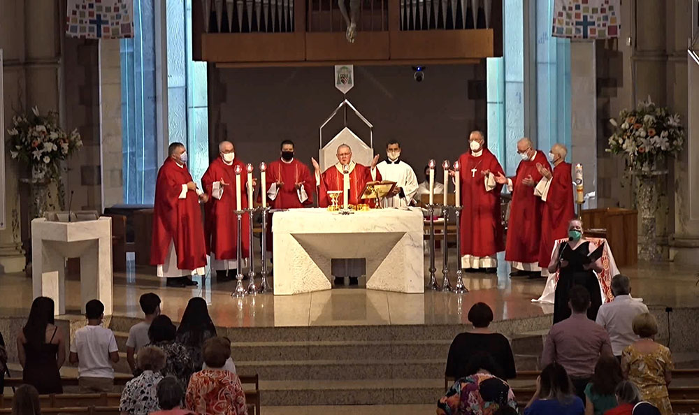 Archbishop Mark Coleridge of Brisbane celebrates the Eucharist during the opening Mass for Brisbane members of the first assembly of the Plenary Council in Brisbane, Australia, Oct. 3. (CNS/Courtesy of Australian bishops' conference)