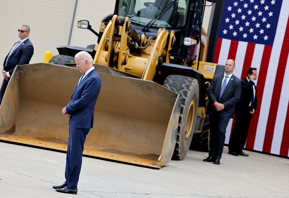 President Joe Biden is seen before delivering remarks on infrastructure investments at the International Union of Operating Engineers Local 324 training facility in Howell, Michigan, Oct. 5. (CNS/Reuters/Jonathan Ernst)