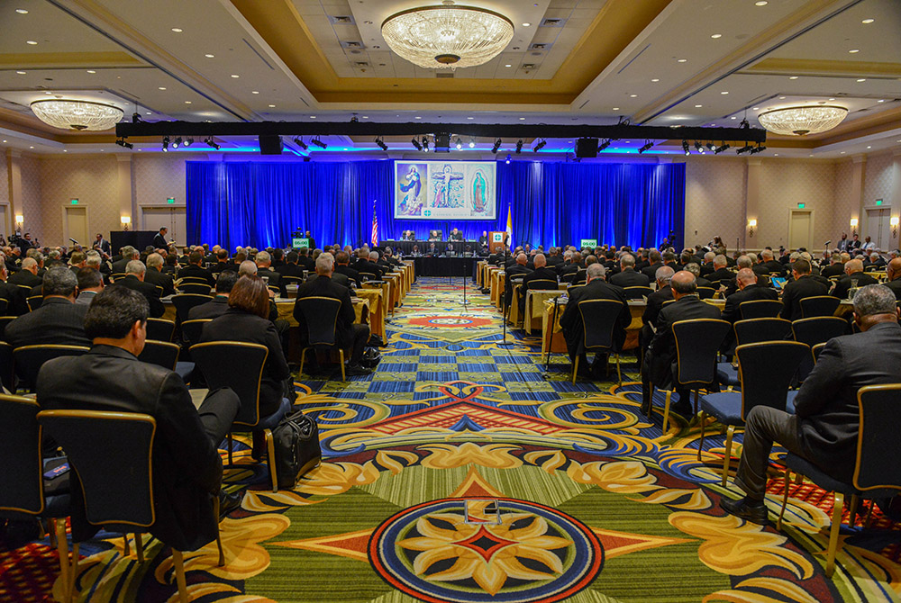 Attendees take part in morning prayer Nov. 13, 2018, before a session of the U.S. Conference of Catholic Bishops' fall general assembly in Baltimore. (CNS/Reuters/Theresa Keil)