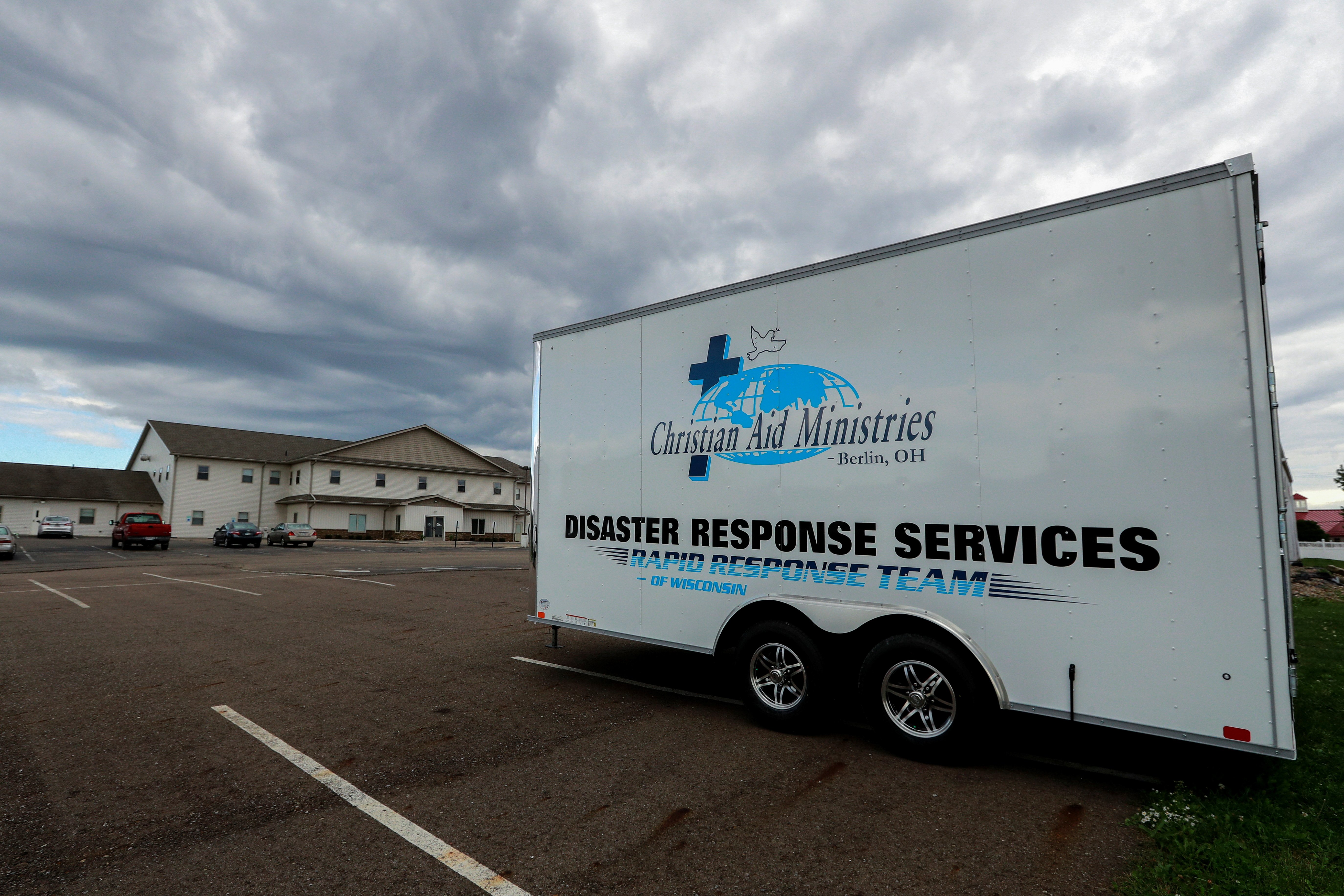 A disaster response trailer sits outside the home office of Christian Aid Ministries in Millersburg, Ohio, Oct. 17, 2021. (CNS photo/Aaron Josefczyk, Reuters)