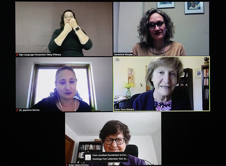 Pictured from the bottom, clockwise, Sister Helen Prejean, a Sister of St. Joseph of Medaille, and longtime advocate against the death penalty; Jeannine Marino, the archdiocese's secretary for pastoral ministry and social concerns; Mary O'Meara, sign lang
