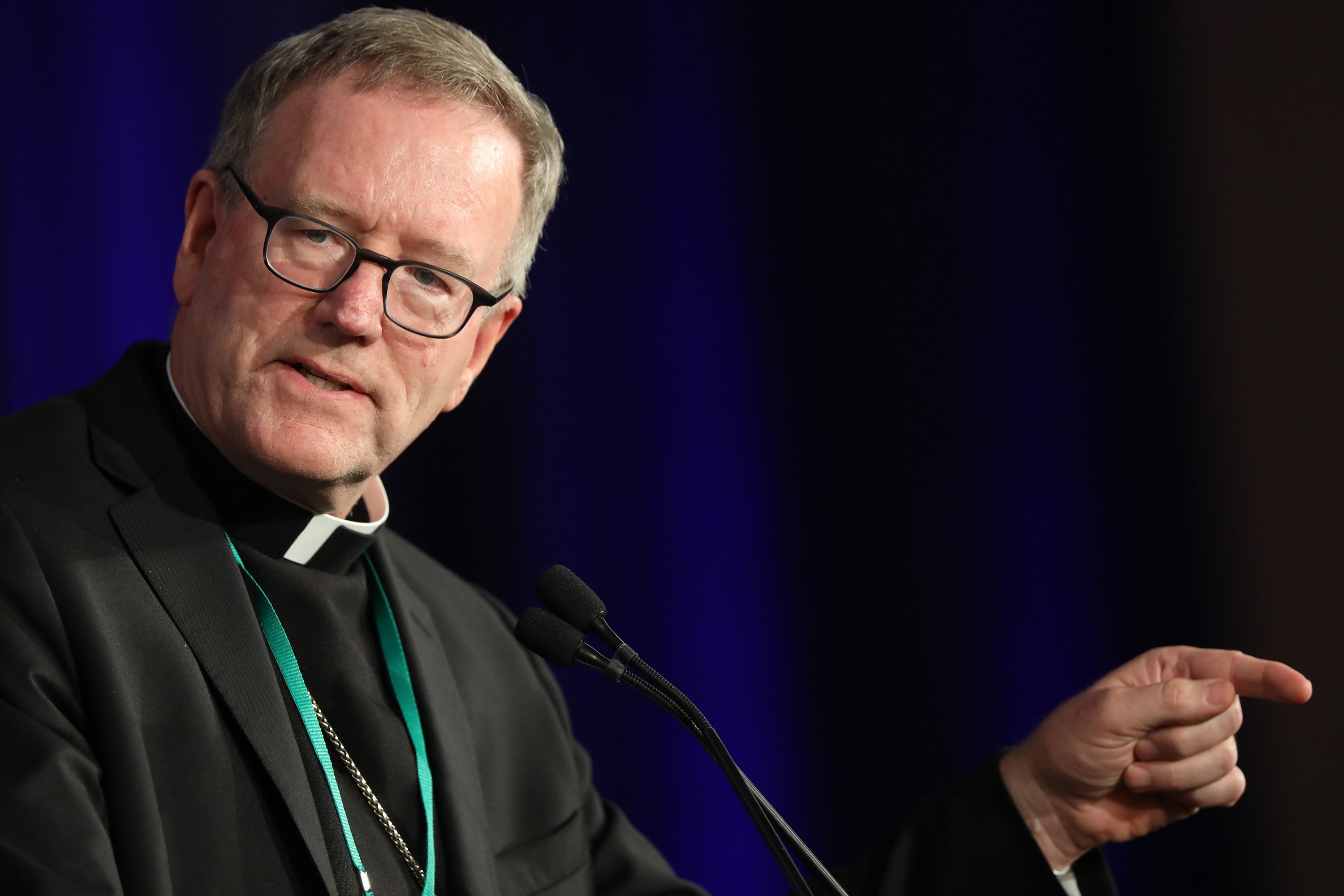 Los Angeles Auxiliary Bishop Robert Barron speaks June 11, 2019, on the first day of the spring general assembly of the U.S. Conference of Catholic Bishops in Baltimore. (CNS/Bob Roller)