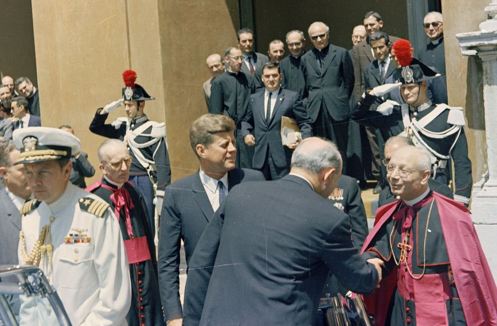 President John F. Kennedy departs after a meeting with Pope Paul VI at the Vatican July 2, 1963. (CNS/John F. Kennedy Presidential Library and Museum, Boston/Cecil Stoughton, White House Photographs)