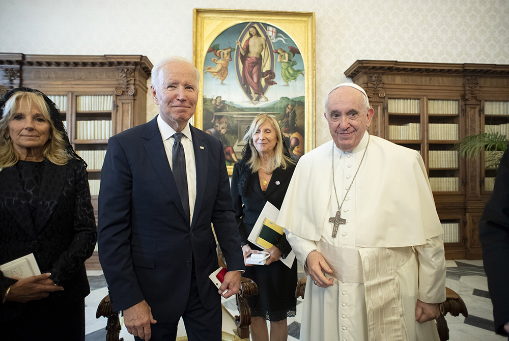 U.S. President Joe Biden, accompanied by his wife, Jill, is pictured with Pope Francis during a meeting Oct. 29 at the Vatican. (CNS/Vatican Media) U.S. President Joe Biden, accompanied by his wife, Jill, is pictured with Pope Francis during a meeting Oct. 29 at the Vatican. (CNS/Vatican Media)