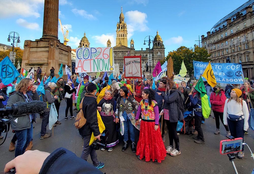 Climate activists, many from faith-based groups, arrive in Glasgow, Scotland, Oct. 30, 2021, ahead of COP26. (EarthBeat photo/Brian Roewe)