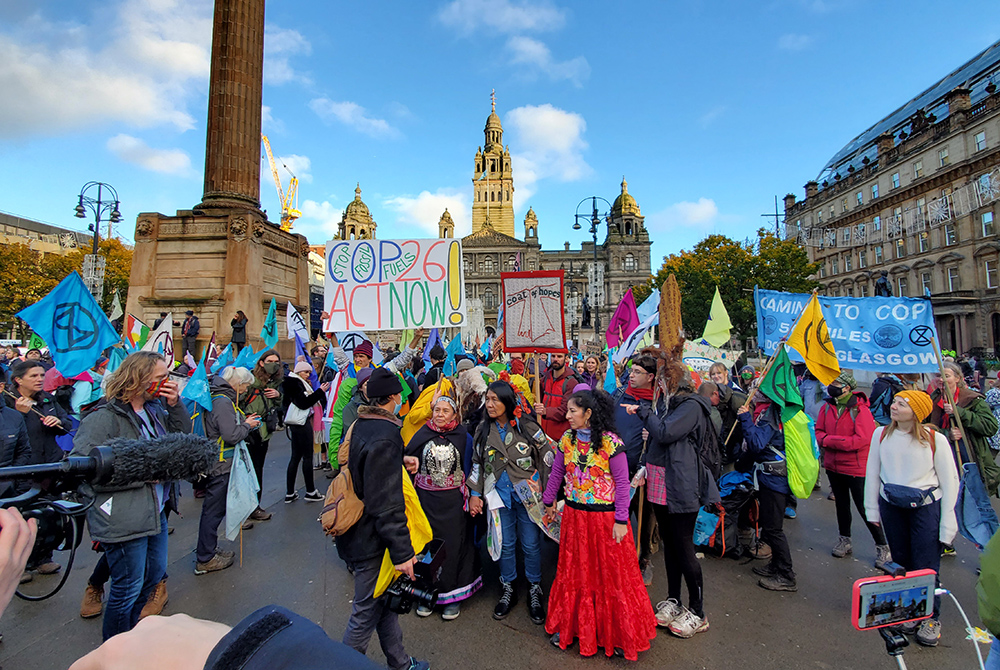 Climate activists, many from faith-based groups, arrive in Glasgow, Scotland, Oct. 30, 2021, ahead of COP26. (EarthBeat photo/Brian Roewe)