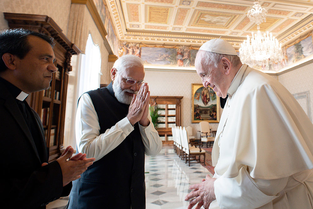  Pope Francis is pictured with Indian Prime Minister Narendra Modi during a meeting at the Vatican Oct. 30. (CNS/Vatican Media)