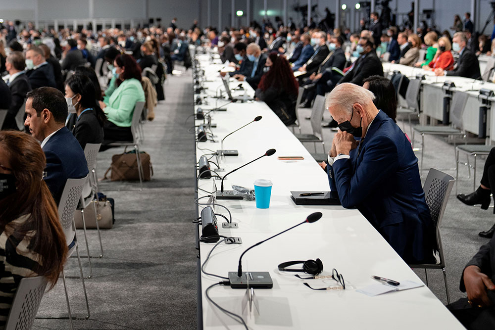 President Joe Biden attends the Nov. 1 opening session of the U.N. climate conference in Glasgow, Scotland. (CNS/Erin Schaff, Pool via Reuters)