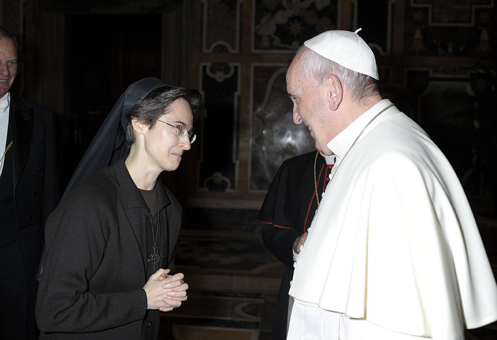 Pope Francis greets Sr. Raffaella Petrini, an Italian member of the U.S.-based Franciscan Sisters of the Eucharist, Dec. 3, 2015, at the Vatican. (CNS/Vatican Media) Pope Francis greets Sr. Raffaella Petrini, an Italian member of the U.S.-based Franciscan Sisters of the Eucharist, Dec. 3, 2015, at the Vatican. (CNS/Vatican Media)
