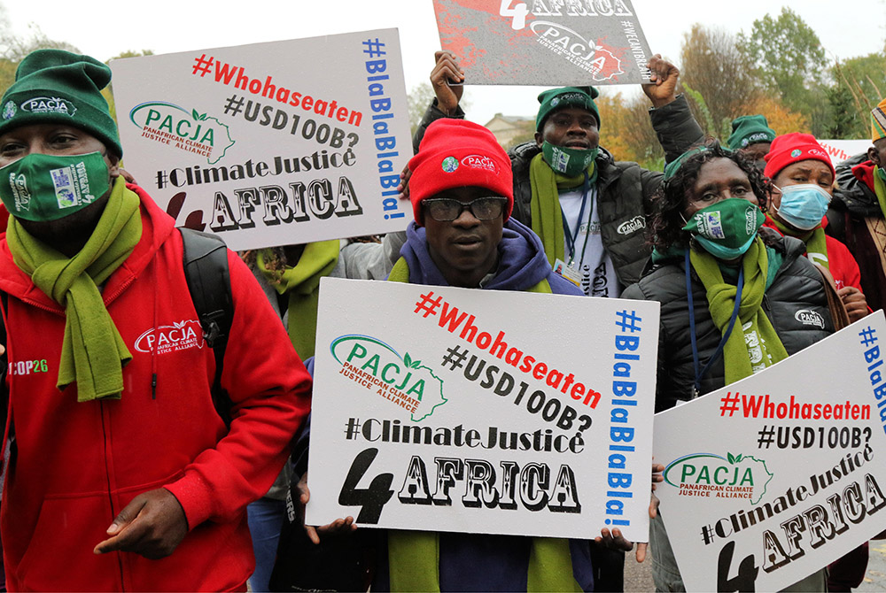 Africans join a protest during a Day of Action at the U.N. Climate Change Conference Nov. 6 in Glasgow, Scotland. (CNS/Simon Caldwell)