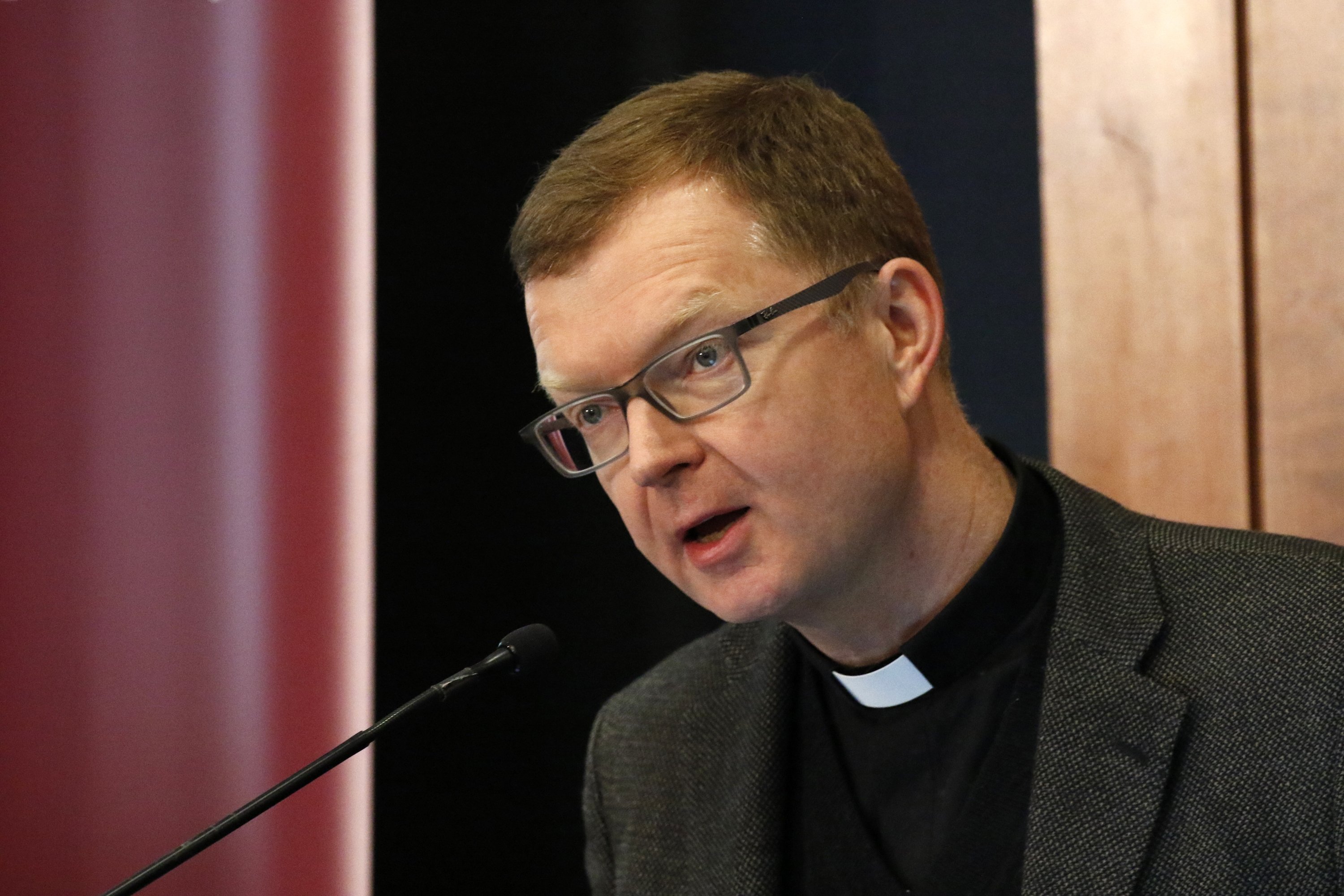 Jesuit Father Hans Zollner speaks during a symposium at Fordham University in New York City in this March 26, 2019, file photo. (CNS photo/Gregory A. Shemitz)