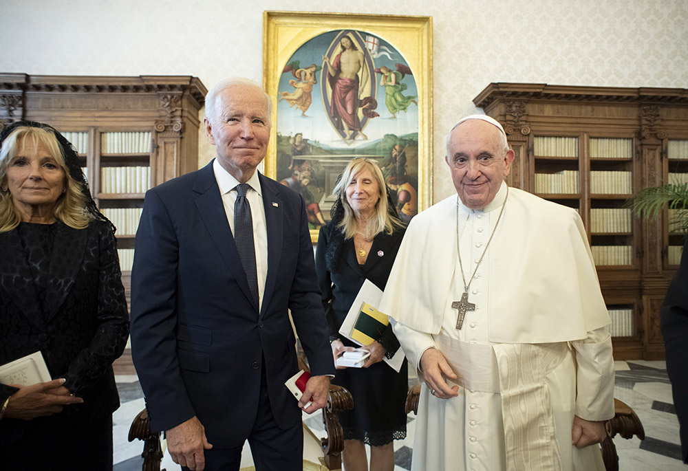 U.S. President Joe Biden, accompanied by his wife, Jill, is pictured with Pope Francis during a meeting Oct. 29 at the Vatican. (CNS/Vatican Media) U.S. President Joe Biden, accompanied by his wife, Jill, is pictured with Pope Francis during a meeting Oct. 29 at the Vatican. (CNS/Vatican Media)