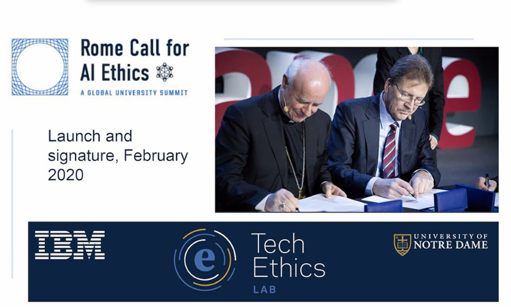 This is a screen grab from the online event "Rome Call for AI Ethics: A Global University Summit," held at the University of Notre Dame in Indiana.)