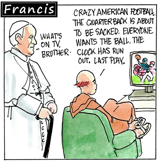 Francis, the comic strip: Francis and Leo watch some crazy American football!