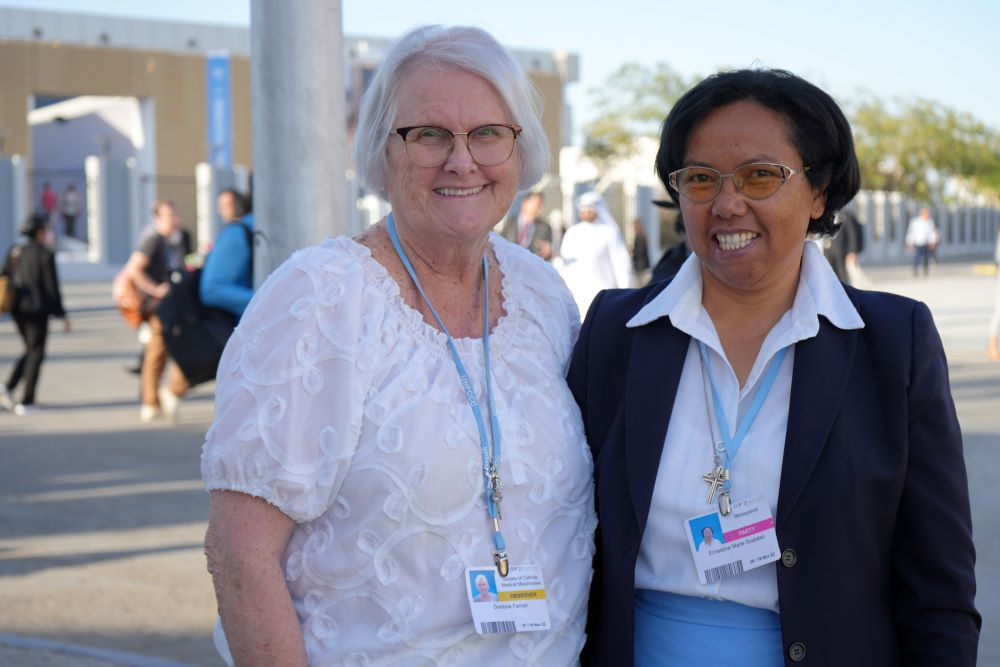 Adrian Dominican Sr. Durstyne Farnan (left) from Michigan, poses with Sr. Ernestine Lalao, a member of Our Lady of Charity of the Good Shepherd from Madagascar. (EarthBeat photo/Doreen Ajiambo)