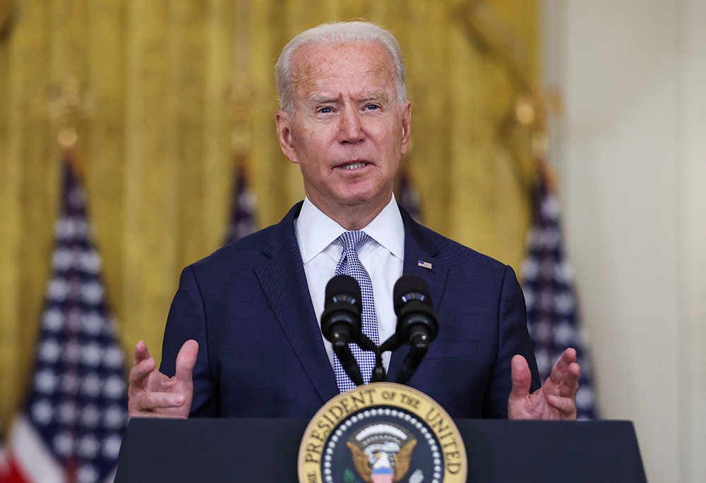 President Joe Biden discusses his "Build Back Better" agenda and his administration's efforts to lower prescription drug prices from the White House Aug. 12, 2021, in Washington. (CNS/Reuters/Evelyn Hockstein)