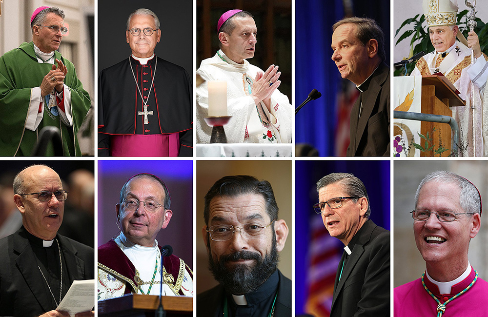 Candidates for the upcoming 2022 U.S. bishops' conference presidential and vice presidential elections are shown. (CNS composite)