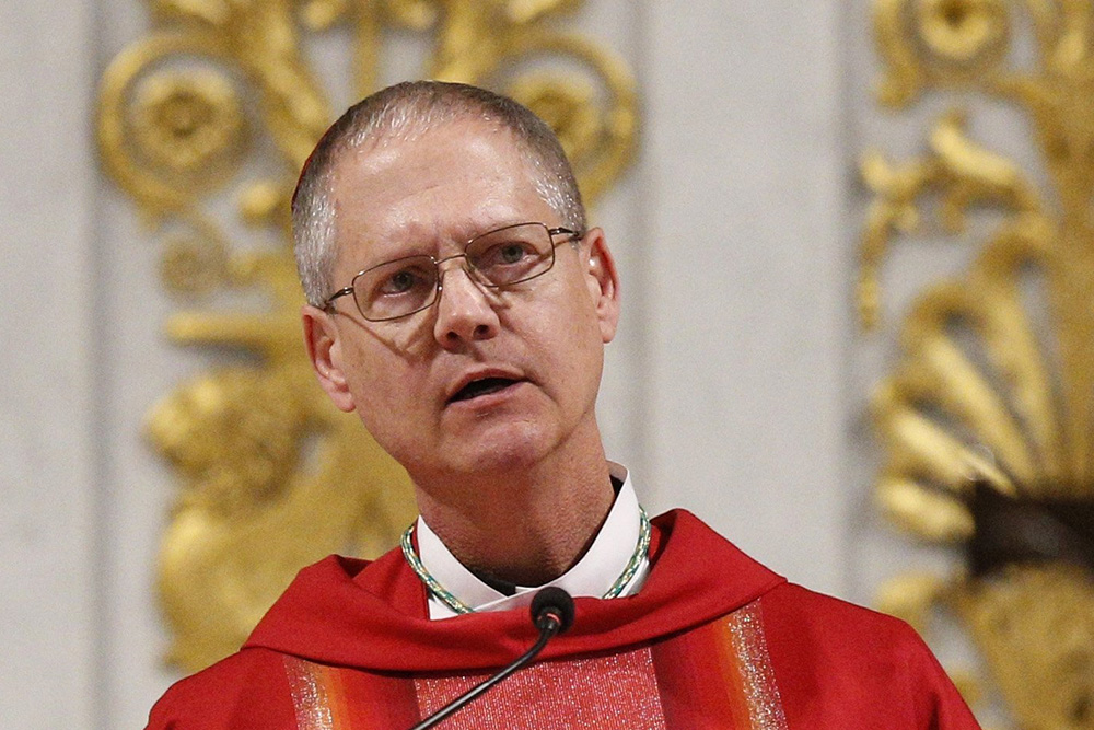 Seattle Archbishop Paul Etienne gives the homily as he concelebrates Mass at the Basilica of St. Paul Outside the Walls in Rome Feb. 7, 2020. (CNS/Paul Haring)