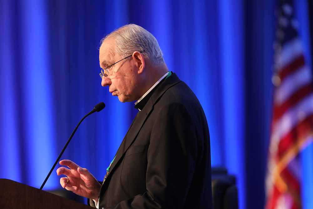 Los Angeles Archbishop José Gomez gives his final presidential address Nov. 15 during a session of the fall general assembly of the U.S. Conference of Catholic Bishops in Baltimore. (CNS/Bob Roller)