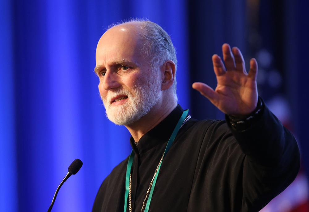 Archbishop Borys Gudziak of the Ukrainian Catholic Archeparchy of Philadelphia speaks during a Nov. 16, 2022, session of the fall general assembly of the U.S. Conference of Catholic Bishops in Baltimore. (CNS/Bob Roller)