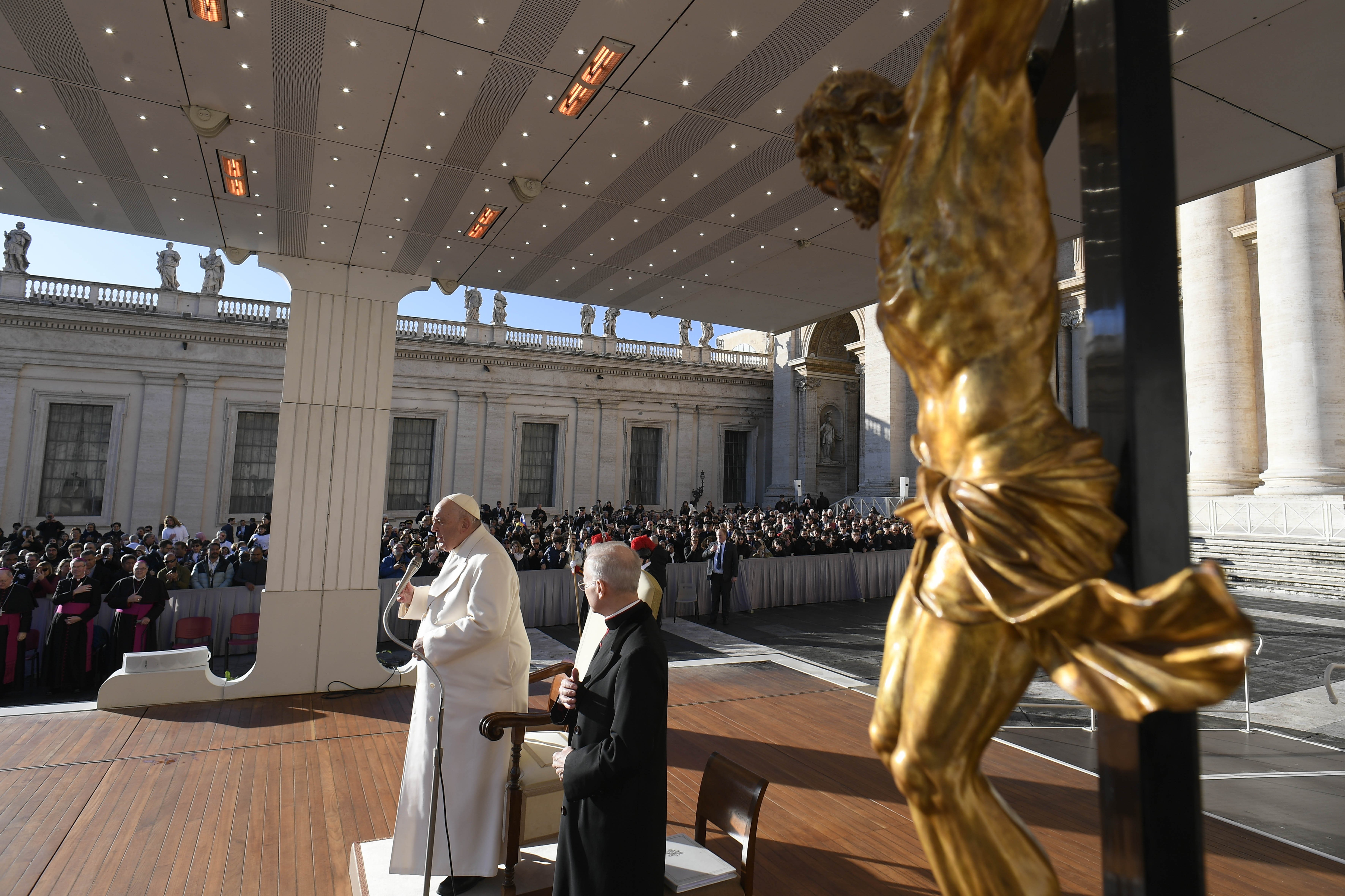 Pope Francis begins his weekly general audience with a prayer Nov. 23, 2022, in St. Peter's Square