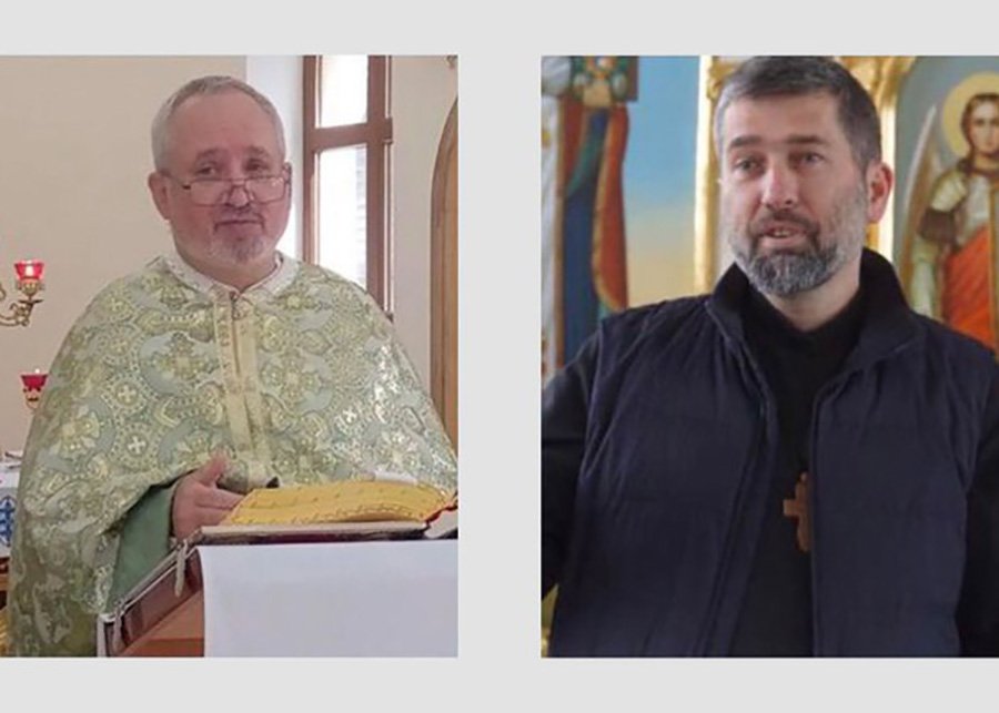 Two Ukrainian priests are shown in two separate photos