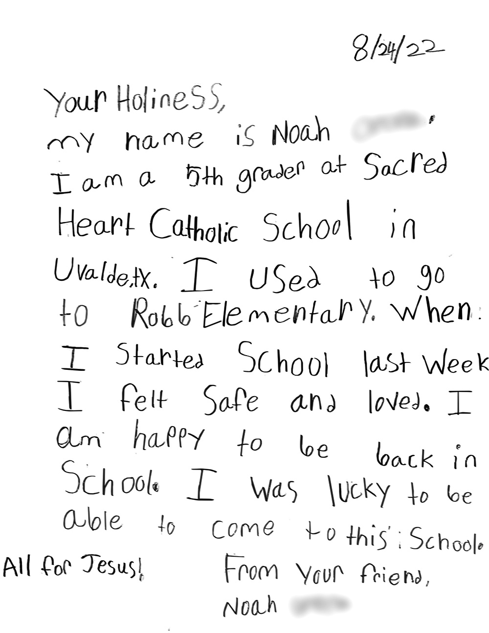 Letters from Robb Elementary students who wrote to Pope Francis (Courtesy of Catholic Extension/Juan Guajardo)