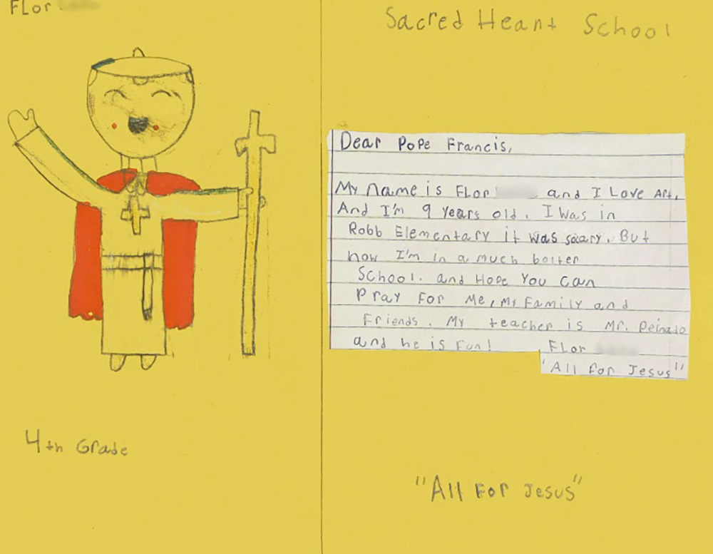 Letters from Robb Elementary students who wrote to Pope Francis (Courtesy of Catholic Extension/Juan Guajardo)