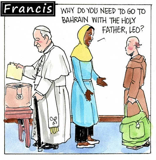 Francis, the comic strip: Leo needs to go with Francis to Bahrain. But why?