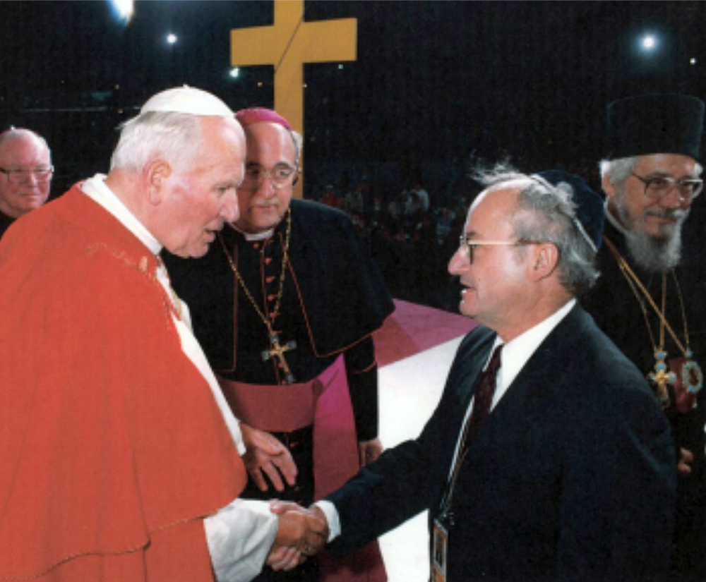 Rabbi A. James Rudin, right, meets Pope John Paul II at World Youth Day in Denver in 1993.
