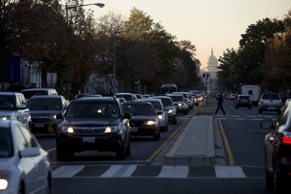 Commuters drive to work and to polling stations in Washington Nov. 8, 2016. (CNS photo/Tyler Orsburn)