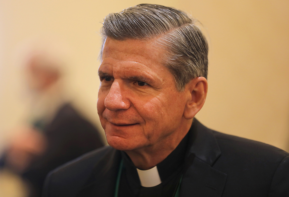 Archbishop Gustavo García-Siller of San Antonio is pictured during a break at a Nov. 16 session of the fall general assembly of the U.S. Conference of Catholic Bishops in Baltimore. (CNS photo/Bob Roller)