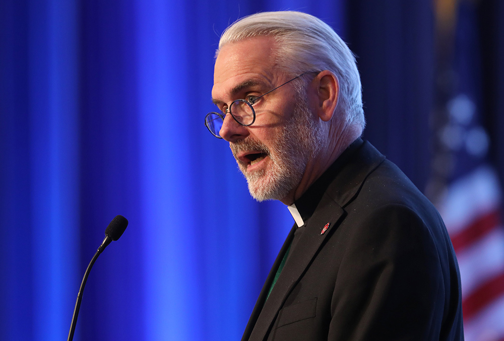 Oklahoma City Archbishop Paul Coakley speaks at a Nov. 16 session of the fall general assembly of the U.S. bishops in Baltimore. (CNS/Bob Roller)