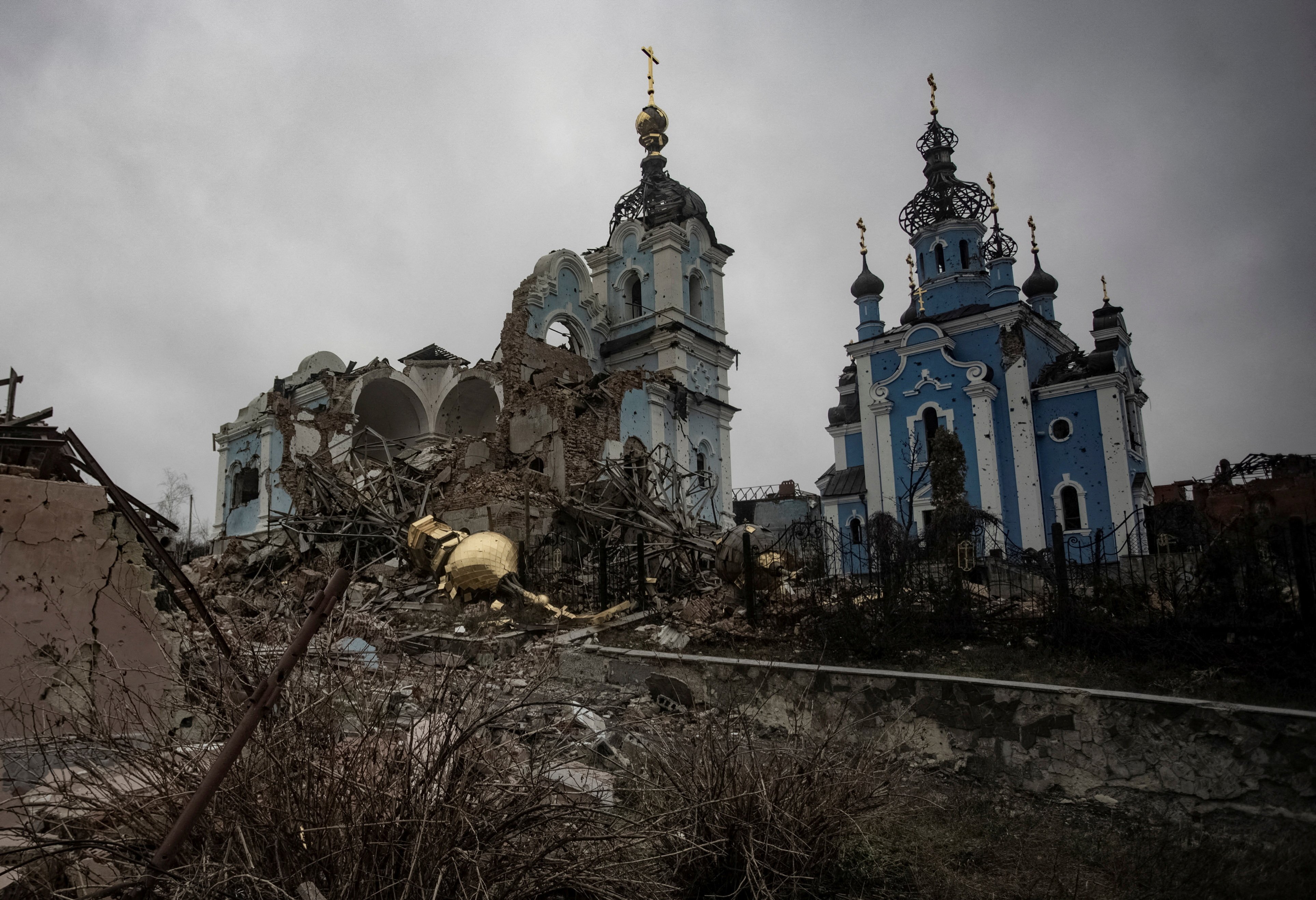 A destroyed Orthodox church is seen, during Russia's attack on Ukraine, in Bohorodychne, in the Donetsk region of Ukraine, Dec. 8. (CNS/Reuters/Yevhen Titov)