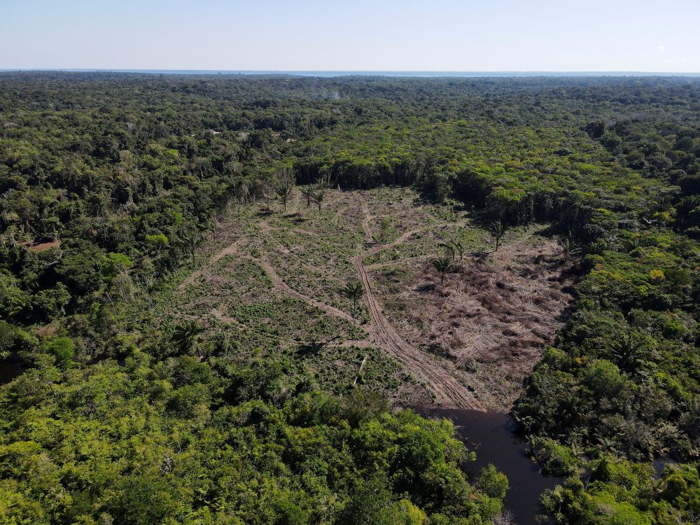 An aerial view shows a deforested plot of the Amazon rainforest in Manaus, Brazil, July 8, 2022. As representatives from nearly 200 countries gather for the U.N. Biodiversity Conference in Montreal, environmental activists living in the Amazon region hope the conference's proposals will generate new projects in favor of the forest and the populations that live in the region. (CNS/Reuters/Bruno Kelly)