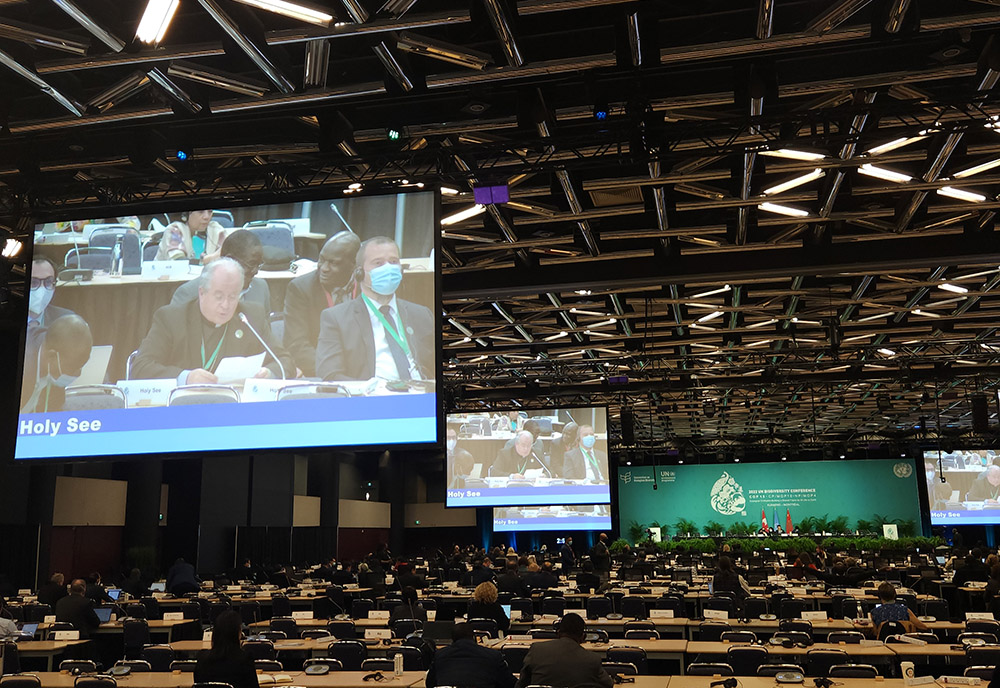 Archbishop Ivan Jurkovic, apostolic nuncio to Canada, speaks during the high-level ministers segment Dec. 15 in Montreal at the United Nations biodiversity conference known as COP15. (NCR photo/Brian Roewe)