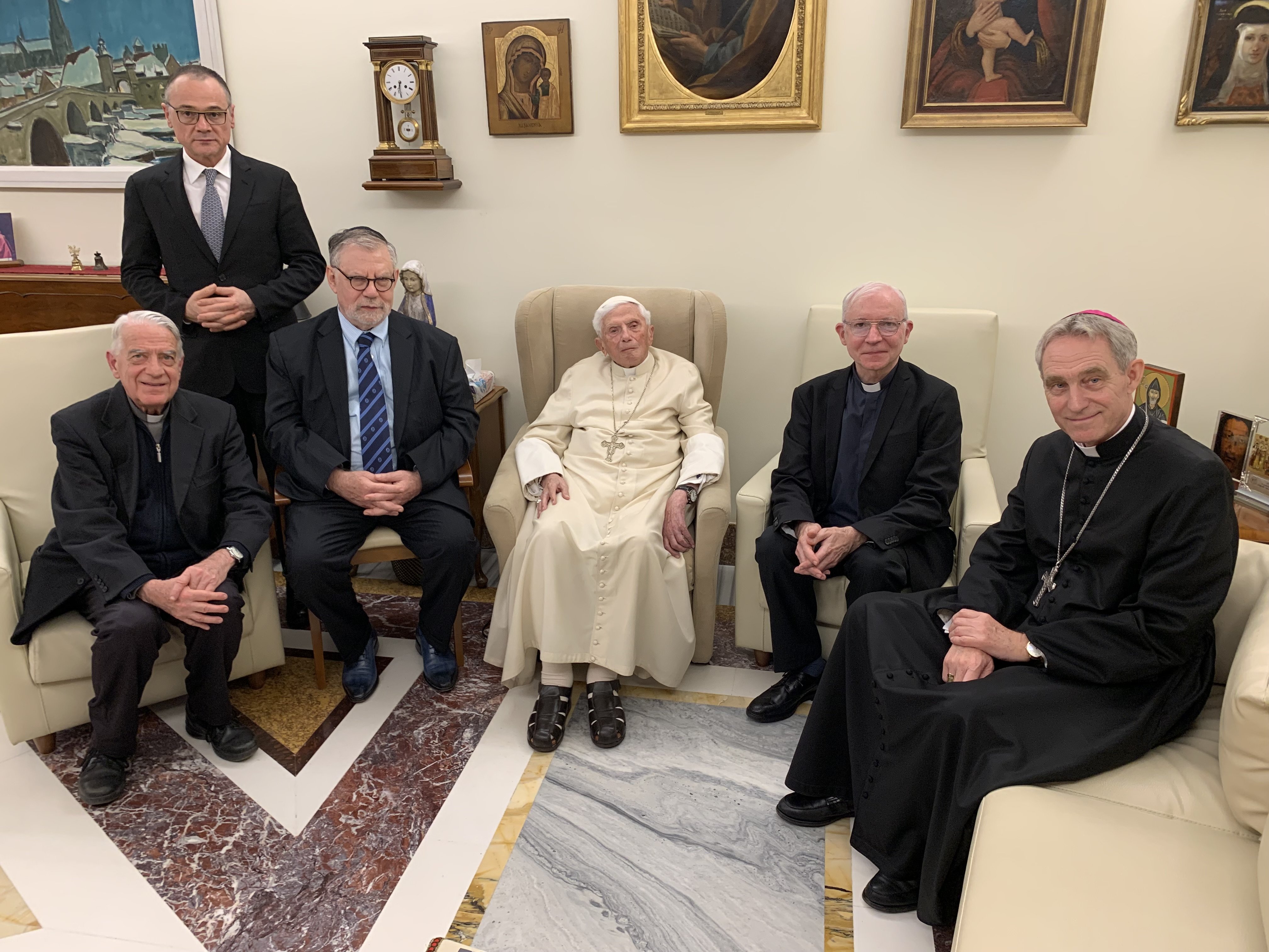 Retired Pope Benedict XVI sits with Ratzinger Prize winners 