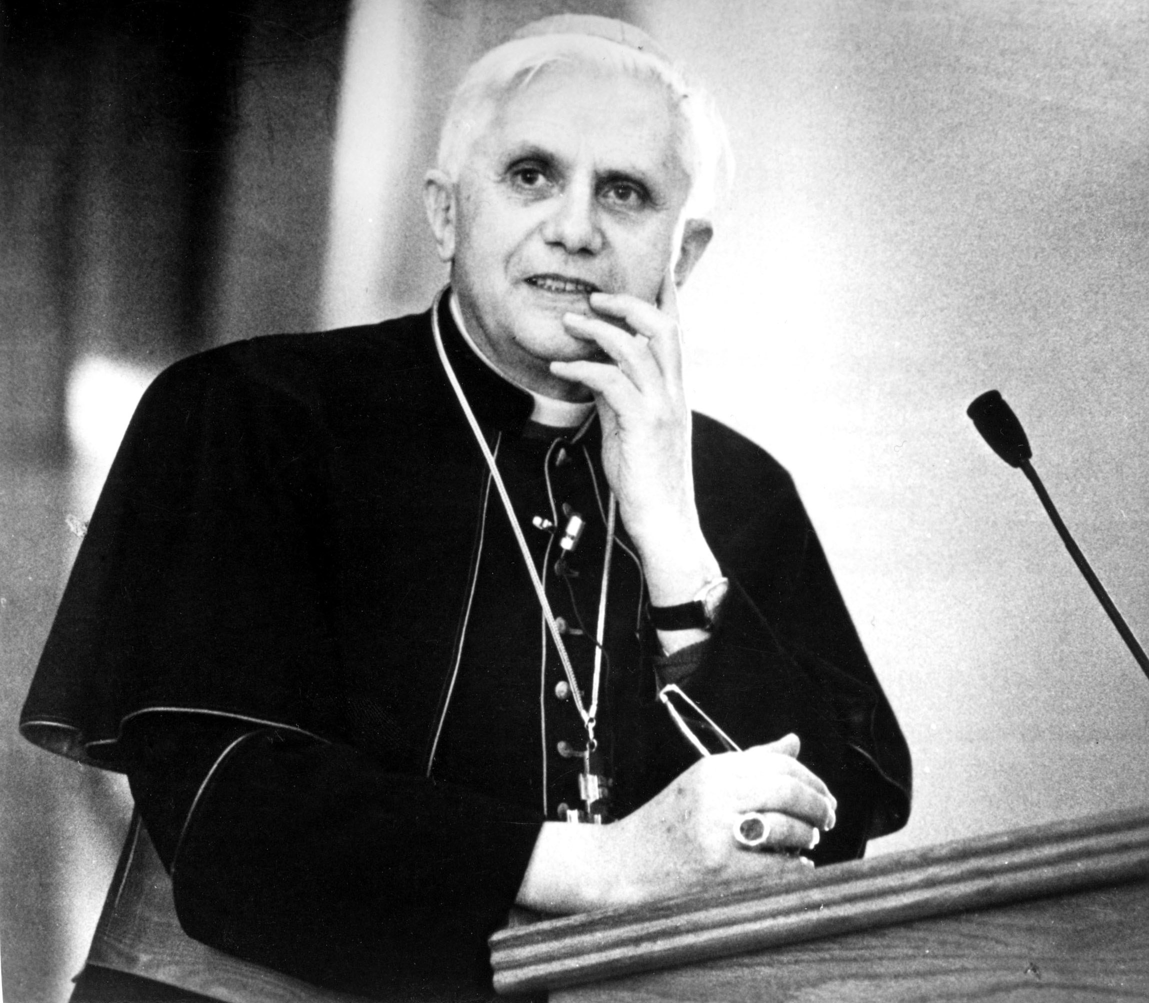 Cardinal Joseph Ratzinger, the future Pope Benedict XVI, gives a lecture in New York in January 1988. Pope Benedict died Dec. 31, 2022, at the age of 95 in his residence at the Vatican. 