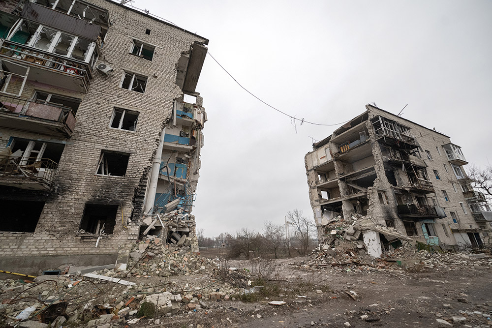 Former residential buildings in Izium, Ukraine, on Dec. 8. The city was hostage to Russian forces from March to September 2022. (Marcin Mazur)