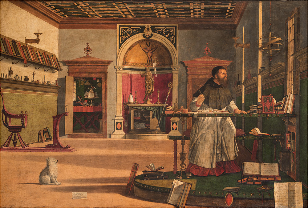 "St. Augustine in His Study" (shortly after 1502) by Vittore Carpaccio. Scuola Dalmata dei Santi Giorgio e Trifone, Venice. (Photo by Matteo De Fina)