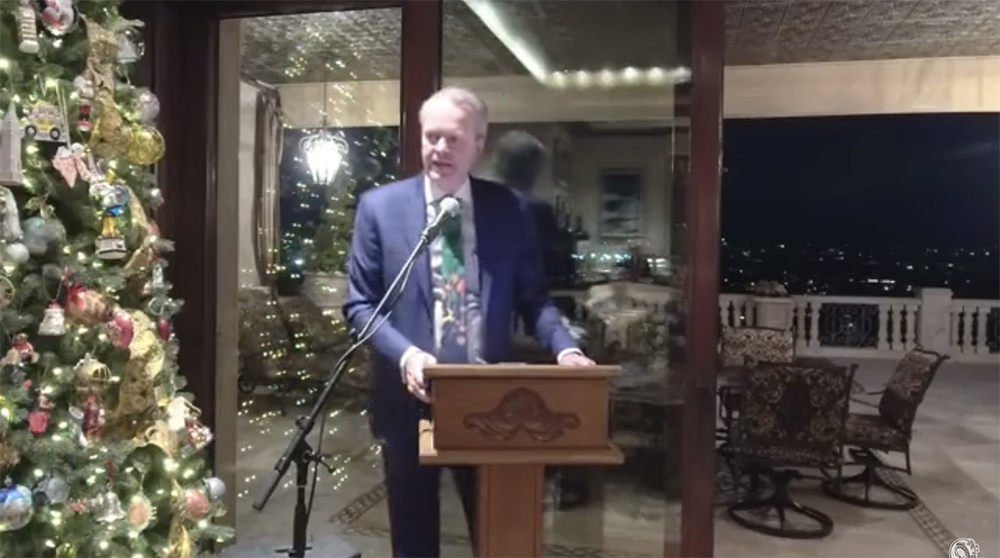Timothy Busch of the Napa Institute speaks at a Nov. 30 gathering he described as an annual "Catholic CEO men's group" in California. (NCR screenshot/YouTube/Napa Institute)
