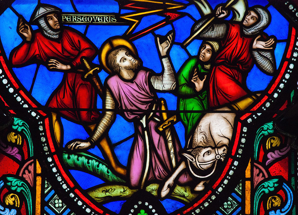 The conversion of St. Paul the Apostle in stained glass at the Catholic Cathedral of St. Gudula in Brussels (Dreamstime/Jorisvo)