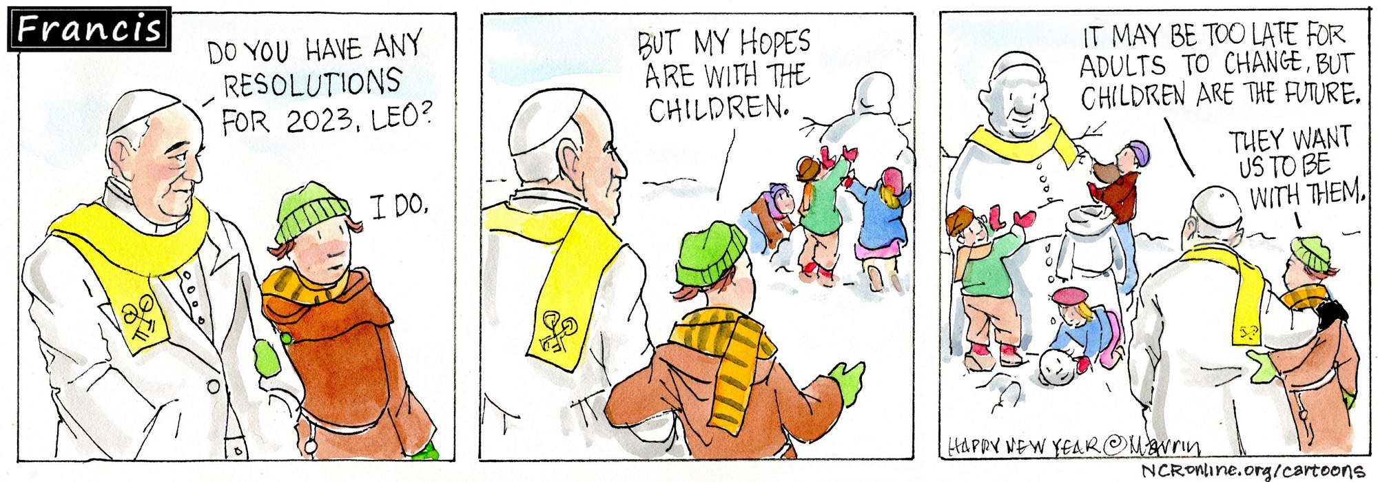 Francis, the comic strip: 2023 is here, along with resolutions and hope.